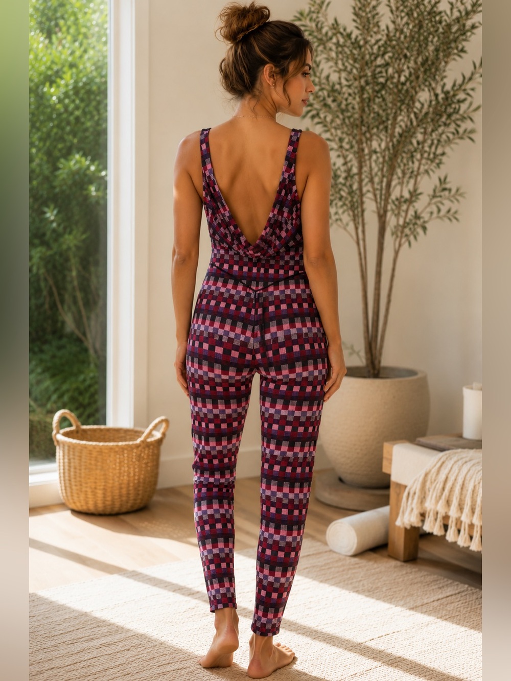 FP Movement by Free People Pink & Black Checkered Stretch Jumpsuit - Picture 10 of 10